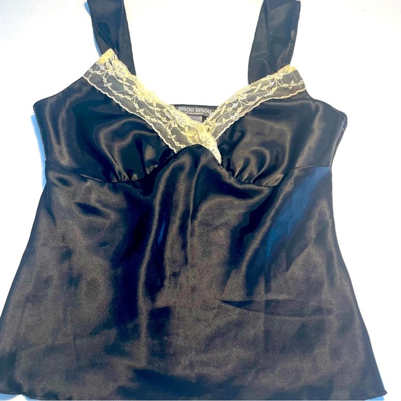 Bisou Bisou camisole, black with cream lace M - Picture 2 of 10